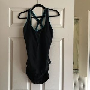 Speedo One Piece Black / Teal piping Size 16